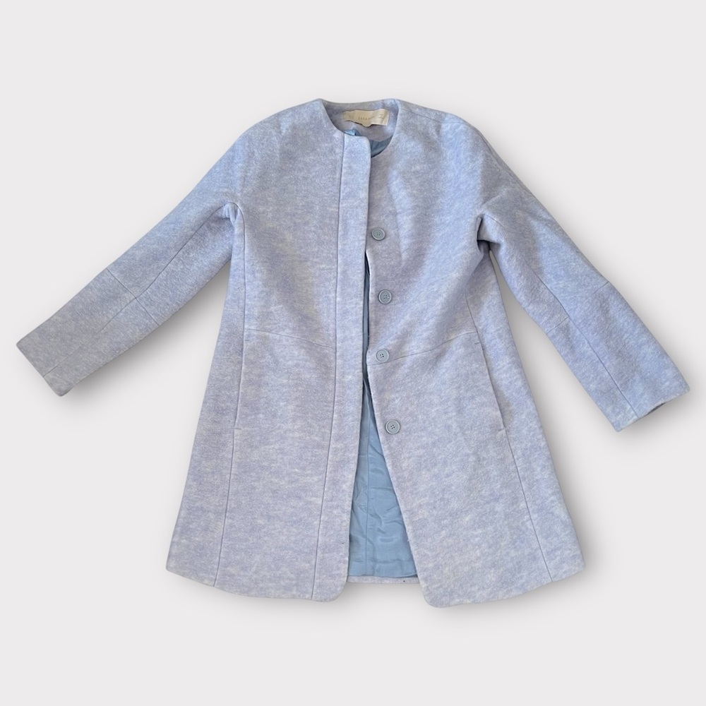 ZARA Wool Blend Felted Long Line Coat Light Blue Size Xs
